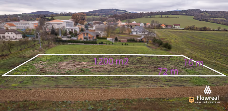 Grundstück 1.189 m², Melčice-Lieskové – Grundstück mit eingezeichneten Grenzen